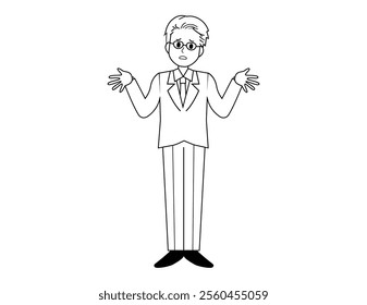 Illustration of a male salesperson serving a customer.　Full body illustration of a male businessman.