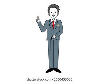 Illustration of a male salesperson serving a customer.　Full body illustration of a male businessman.