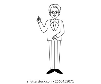 Illustration of a male salesperson serving a customer.　Full body illustration of a male businessman.