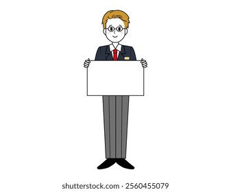 Illustration of a male salesperson serving a customer.　Full body illustration of a male businessman.