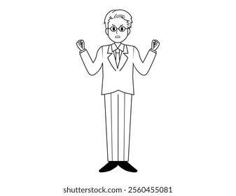 Illustration of a male salesperson serving a customer.　Full body illustration of a male businessman.