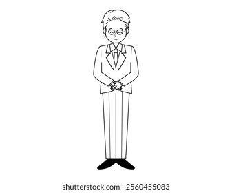 Illustration of a male salesperson serving a customer.　Full body illustration of a male businessman.