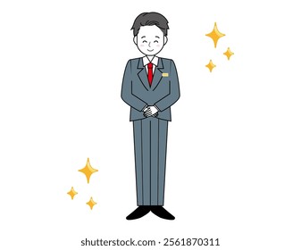 Illustration of a male salesperson serving a customer. Full body illustration of a male businessman.