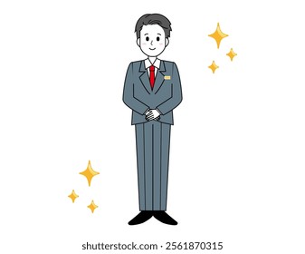 Illustration of a male salesperson serving a customer. Full body illustration of a male businessman.