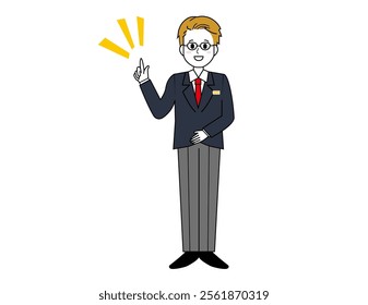 Illustration of a male salesperson serving a customer. Full body illustration of a male businessman.