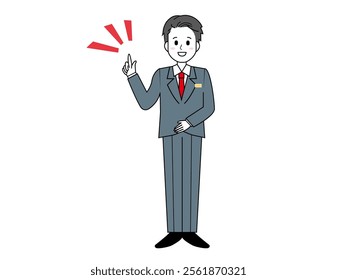 Illustration of a male salesperson serving a customer. Full body illustration of a male businessman.