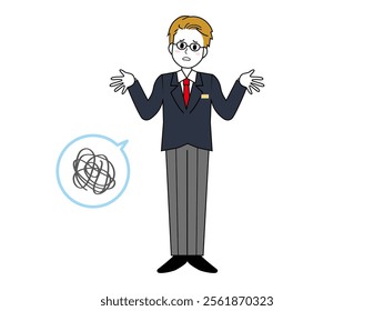 Illustration of a male salesperson serving a customer. Full body illustration of a male businessman.