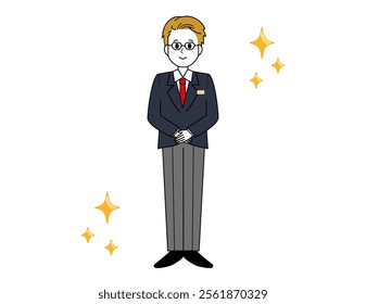 Illustration of a male salesperson serving a customer. Full body illustration of a male businessman.