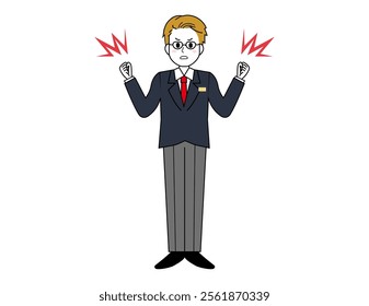 Illustration of a male salesperson serving a customer. Full body illustration of a male businessman.