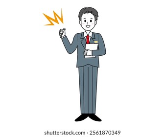 Illustration of a male salesperson serving a customer. Full body illustration of a male businessman.