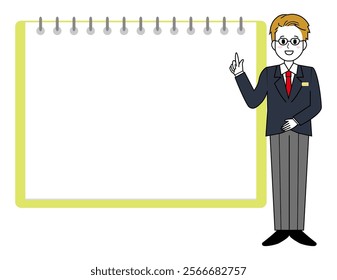 Illustration of a male salesperson serving a customer. Full body illustration of a male businessman.