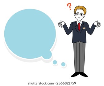 Illustration of a male salesperson serving a customer. Full body illustration of a male businessman.