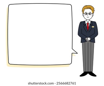 Illustration of a male salesperson serving a customer. Full body illustration of a male businessman.