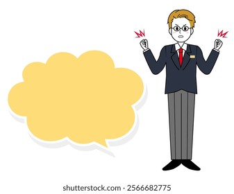 Illustration of a male salesperson serving a customer. Full body illustration of a male businessman.