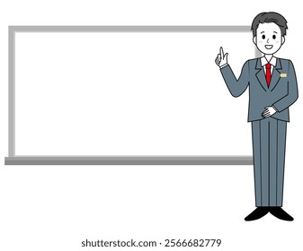 Illustration of a male salesperson serving a customer. Full body illustration of a male businessman.