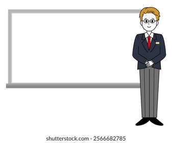 Illustration of a male salesperson serving a customer. Full body illustration of a male businessman.