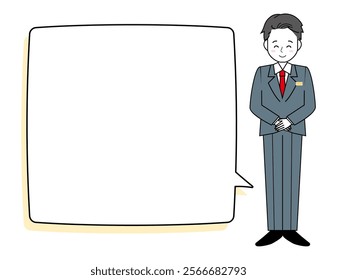 Illustration of a male salesperson serving a customer. Full body illustration of a male businessman.