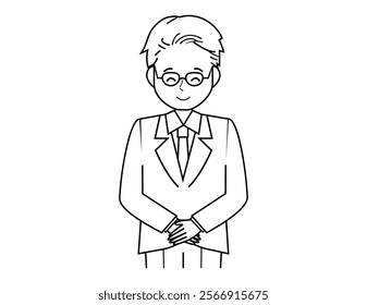 Illustration of a male salesperson serving a customer.  Full body illustration of a male businessman.