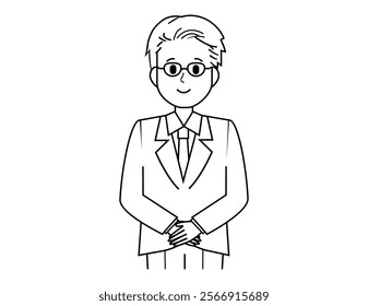 Illustration of a male salesperson serving a customer.  Full body illustration of a male businessman.