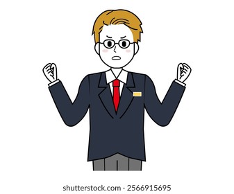 Illustration of a male salesperson serving a customer.  Full body illustration of a male businessman.