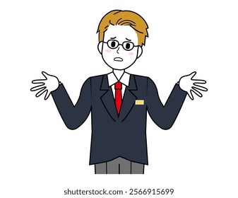 Illustration of a male salesperson serving a customer.  Full body illustration of a male businessman.