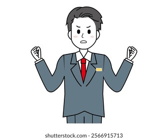 Illustration of a male salesperson serving a customer.  Full body illustration of a male businessman.