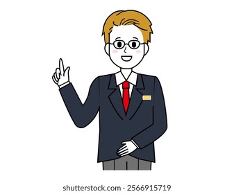 Illustration of a male salesperson serving a customer.  Full body illustration of a male businessman.