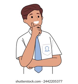 
illustration of a male school student in a asking pose