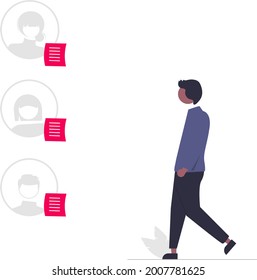 illustration male sees an anonymous person's feedback or comment. Vector illustrations