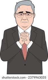 Illustration of a male senior businessman feeling scared