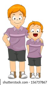 Illustration of Male Siblings Wearing Shirts of the Same Color and Design