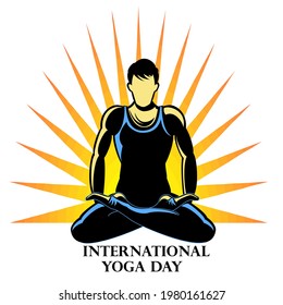 Illustration with male silhouette and inscription international yoga day 