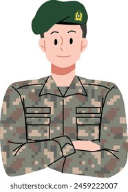 Illustration of a male soldier wearing a beret