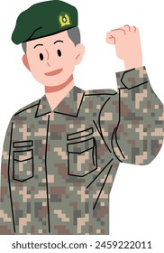 Illustration of a male soldier wearing a beret