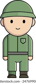 Illustration of a Male Soldier Wearing a Green Army Uniform Standing