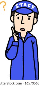 Illustration of a male staff member wondering