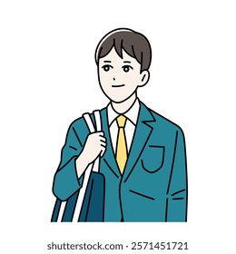 Illustration of a male student carrying a bag to and from school