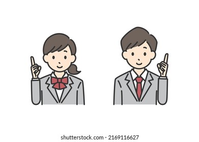 Illustration of a male student and a female student holding their index fingers.