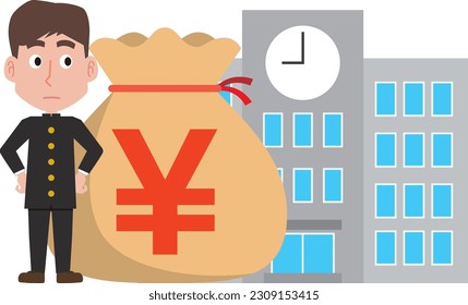 Illustration of male student and Japanese yen education expenses