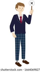 Illustration of a male student standing (Raise incorrect answer) 