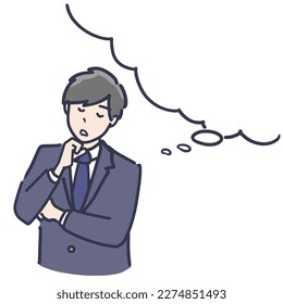 Illustration of a male student in uniform worrying about something with speech bubbles