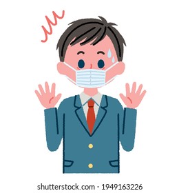 Illustration of a male student wearing a mask (surprised)