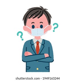 Illustration of a male student wearing a mask (question)