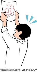 Illustration of a male student who is happy to get a high score on a test
