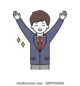 Illustration of a male student who is pleased to wear school clothes