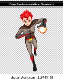 Illustration of a male superhero with fireball