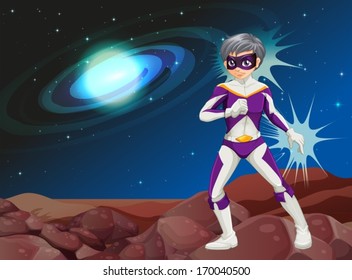 Illustration of a male superhero at the outerspace