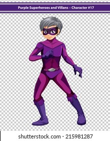 Illustration of a male superhero with purple outfit