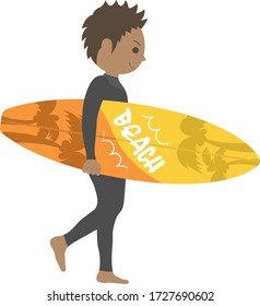 Illustration of a male surfer in a wetsuit.