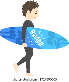 Illustration of a male surfer in a wetsuit.